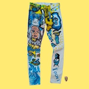 Artistic Blue and Yellow Skinny Jeans
